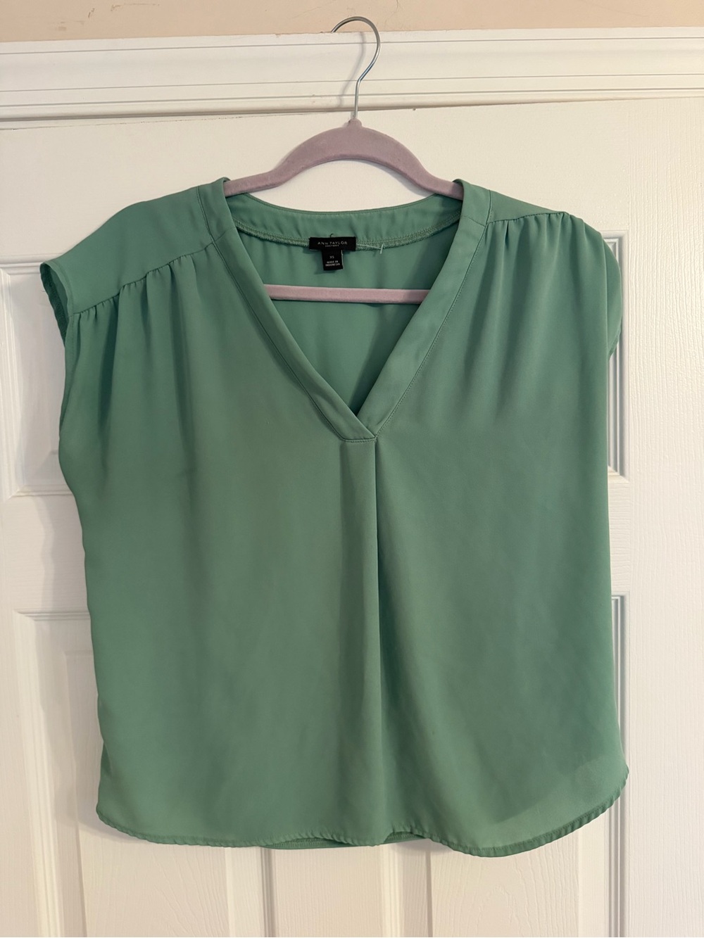 Ann Taylor V-Neck Cap Sleeve Blouse in Sage